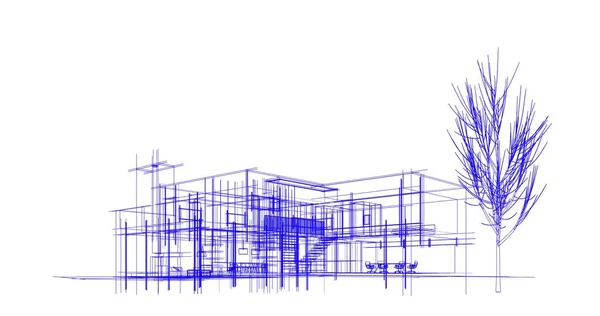 房子大厦建筑图画3D — 图库照片