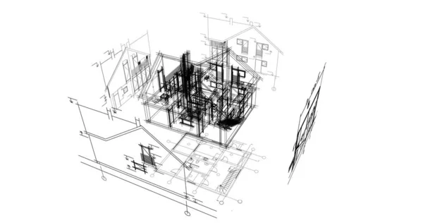 Rysunki Architektoniczne Ilustracja Ilustracja — Zdjęcie stockowe