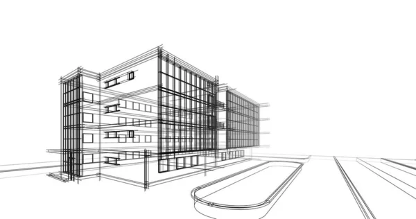 Edificio Casa Dibujo Arquitectónico Ilustración — Foto de Stock