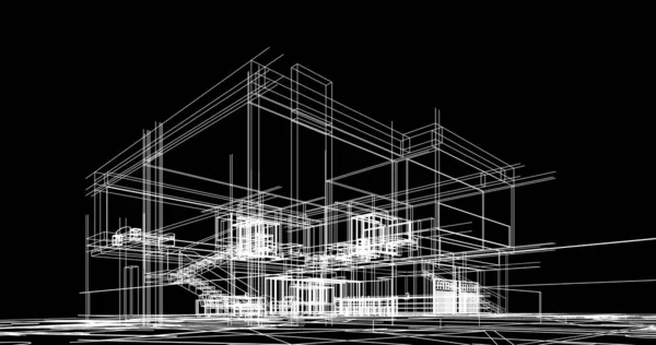 建筑图纸3D — 图库照片