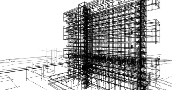 建筑图纸3D — 图库照片