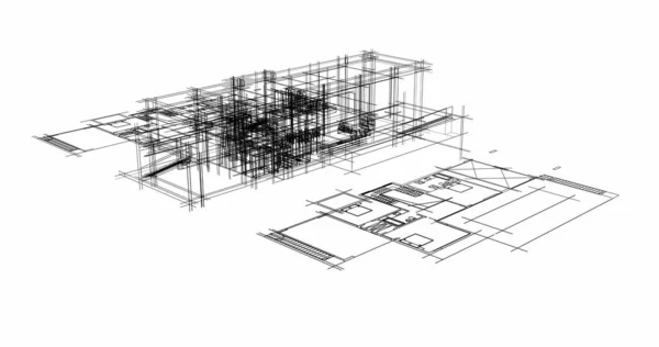 房子概念剪影3D — 图库照片