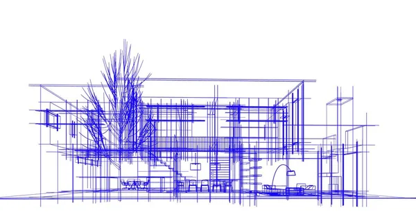 Huis Gebouw Architecturale Tekening Illustratie — Stockfoto