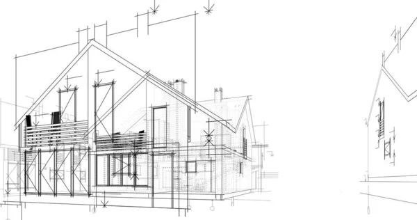 Huis Gebouw Architecturale Tekening Illustratie — Stockfoto