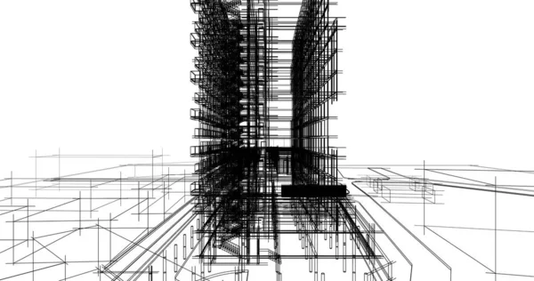 建筑图纸3D — 图库照片