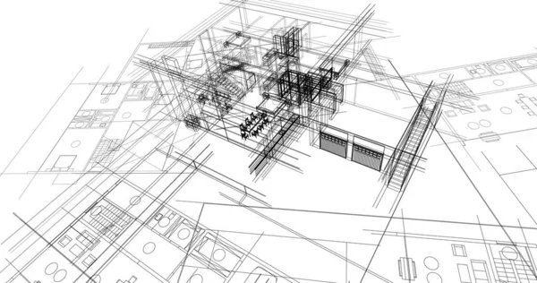 Edificio Casa Dibujo Arquitectónico Ilustración —  Fotos de Stock