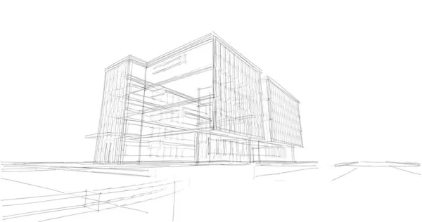 Edificio Casa Dibujo Arquitectónico Ilustración — Foto de Stock