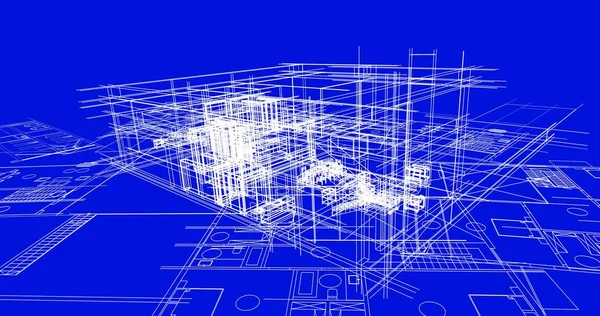 建筑图纸3D — 图库照片