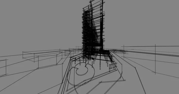 建筑图纸3D — 图库照片