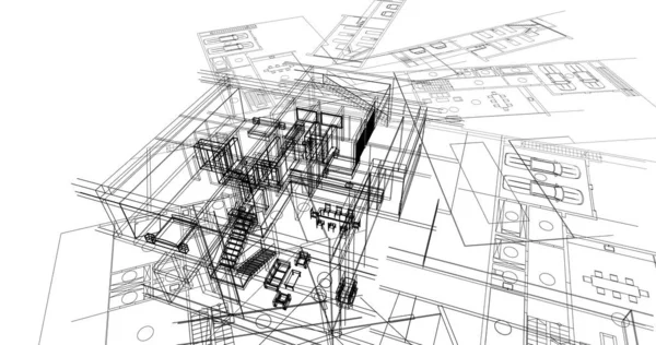 Edifício Casa Desenho Arquitetônico Ilustração — Fotografia de Stock