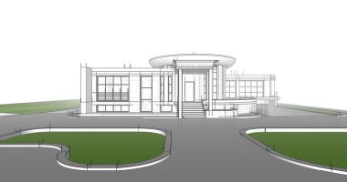 Arkaplanda mimari bina 3d illüstrasyon,