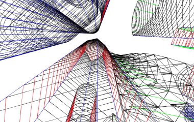 mimari çizimleri 3B illüstrasyon - illüstrasyon