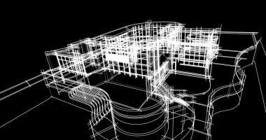Arkaplanda mimari bina 3d illüstrasyon,