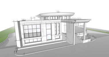 Arkaplanda mimari bina 3d illüstrasyon,