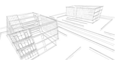 Binanın mimari 3d çizim çizim ev