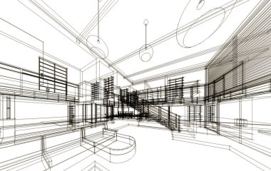 mimari çizimleri 3B illüstrasyon - illüstrasyon