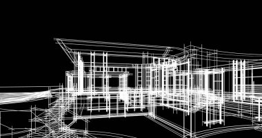 Arkaplanda mimari bina 3d illüstrasyon,