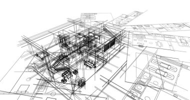 Binanın mimari 3d çizim çizim ev