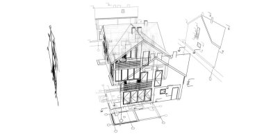 mimari çizimleri 3B illüstrasyon - illüstrasyon