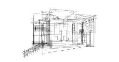 Arkaplanda mimari bina 3d illüstrasyon,