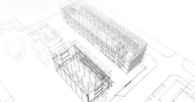 mimari çizimleri 3B illüstrasyon - illüstrasyon