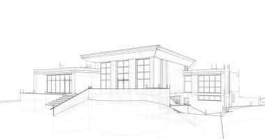 Arkaplanda mimari bina 3d illüstrasyon,