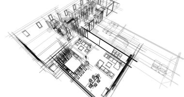 Ev kavramı kroki 3d çizim