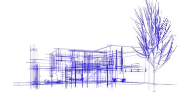 Binanın mimari 3d çizim çizim ev