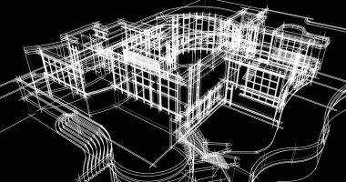 Arkaplanda mimari bina 3d illüstrasyon,