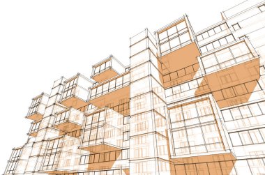 mimari çizimleri 3B illüstrasyon - illüstrasyon