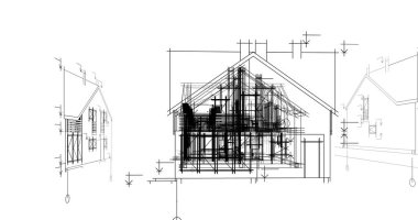 Binanın mimari 3d çizim çizim ev