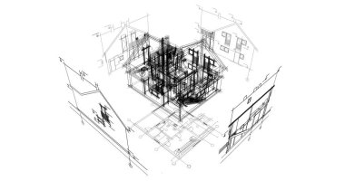 mimari çizimleri 3B illüstrasyon - illüstrasyon