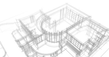 Arkaplanda mimari bina 3d illüstrasyon,