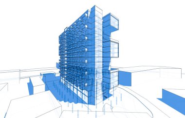 Binanın mimari 3d çizim çizim ev