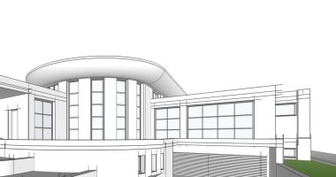 Arkaplanda mimari bina 3d illüstrasyon,