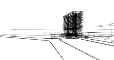 Binanın mimari 3d çizim çizim ev