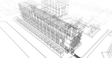 mimari çizimleri 3B illüstrasyon - illüstrasyon