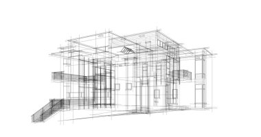 Arkaplanda mimari bina 3d illüstrasyon,