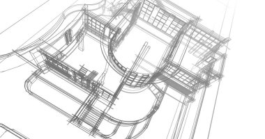 Arkaplanda mimari bina 3d illüstrasyon,