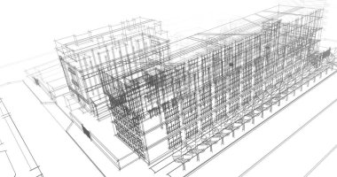 mimari çizimleri 3B illüstrasyon - illüstrasyon