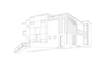 Arkaplanda mimari bina 3d illüstrasyon,