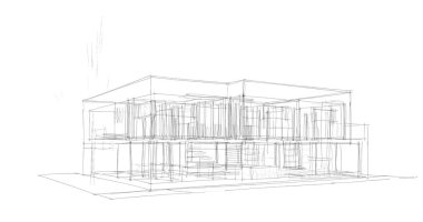 Binanın mimari 3d çizim çizim ev