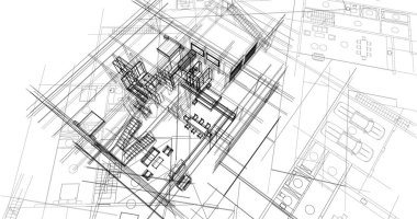 Binanın mimari 3d çizim çizim ev