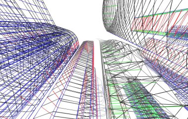 Binanın mimari 3d çizim çizim ev