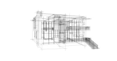 Arkaplanda mimari bina 3d illüstrasyon,