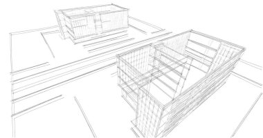 Binanın mimari 3d çizim çizim ev