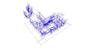 Binanın mimari 3d çizim çizim ev