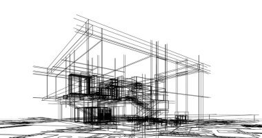 Binanın mimari 3d çizim çizim ev