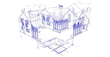 mimari çizimleri 3B illüstrasyon - illüstrasyon