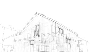 Binanın mimari 3d çizim çizim ev